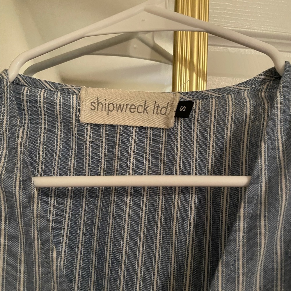 Blue mini wrap dress with white stripes - Picture 3 of 4